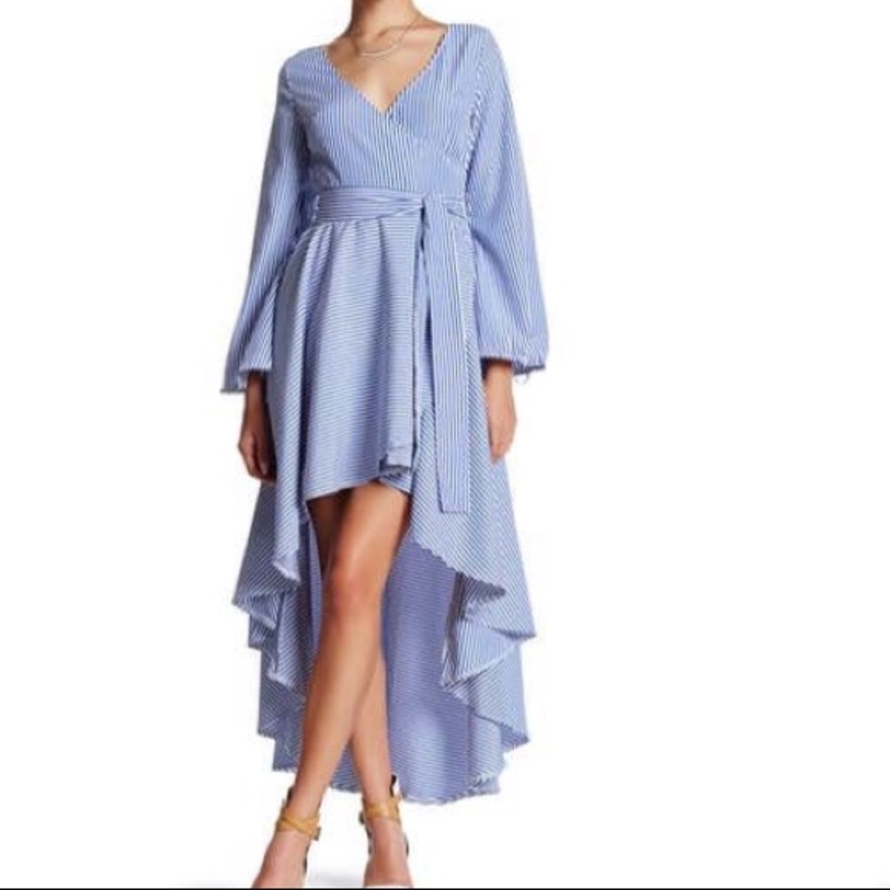 Tea 'N Cup Dress Hi Lo Long Sleeves Blue White Stripes